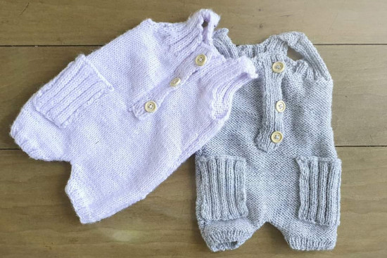 Newborn overalletje in lila of grijs